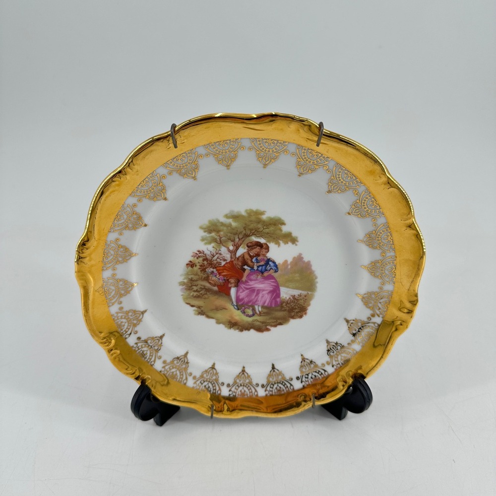 Gloria Bavaria Fine Porcelain Fragonard Romantic Scene Gold Filigree Plate